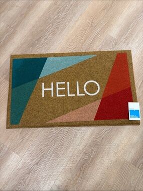Room Essentials Hello Bright Block Faux Coir Doormat